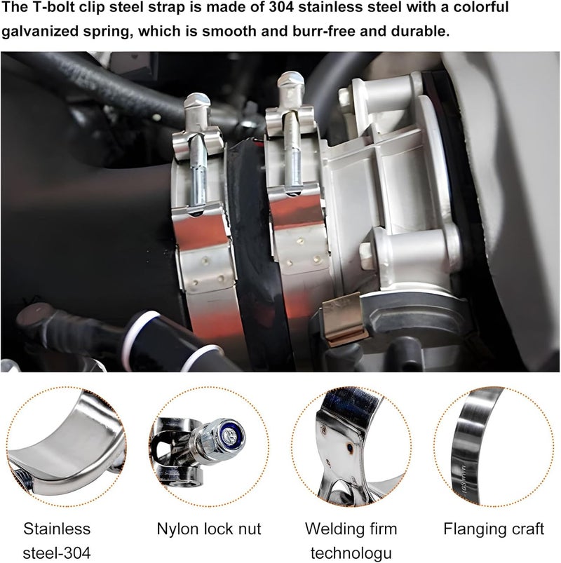 Wevdn 4PCS 3.5" T-Bolt Hose Clamp, Stainless Steel Tube Clamp with 95mm-103mm ID Range, Heavy-Duty Adjustable T-Bolt Turbo Intake Clamp for 3.5" Hose ID, Radiator Hose Clamp - Image 3